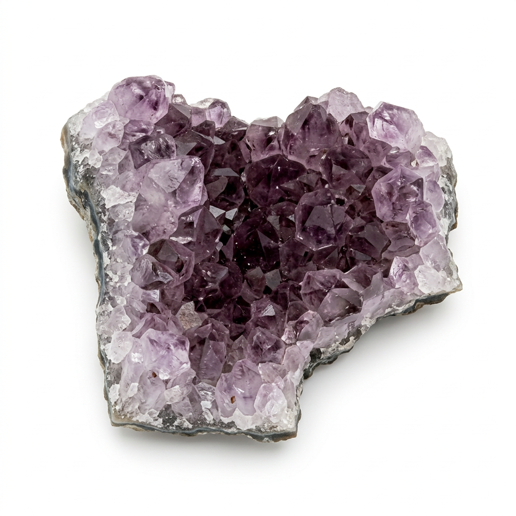 Small Brazilian Amethyst cluster on a white background