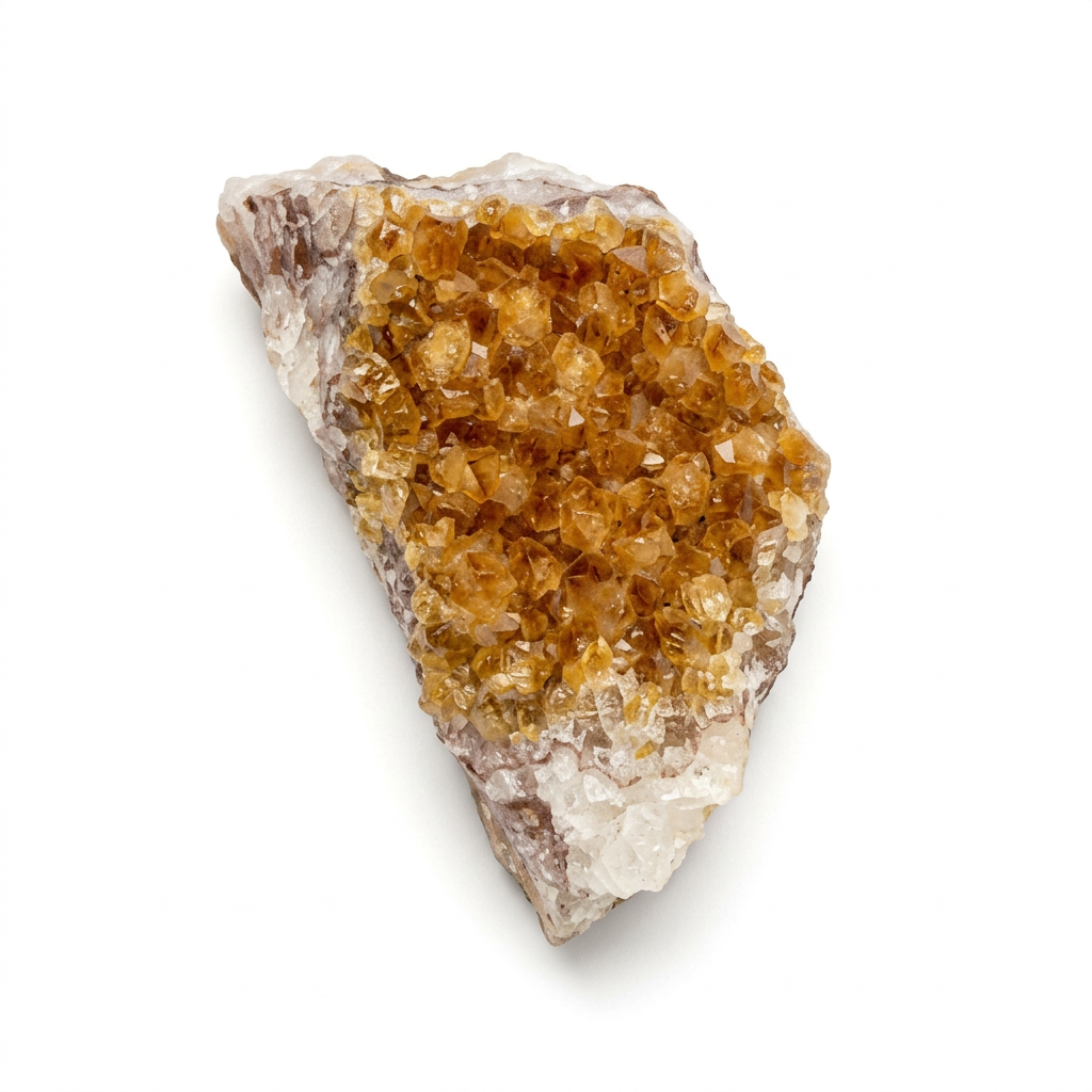 Golden Citrine crystal cluster on a white background