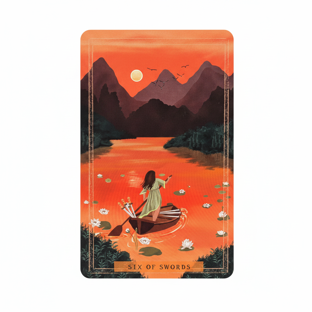 Six of Swords card or artwork from Earth Woman Tarot Deck