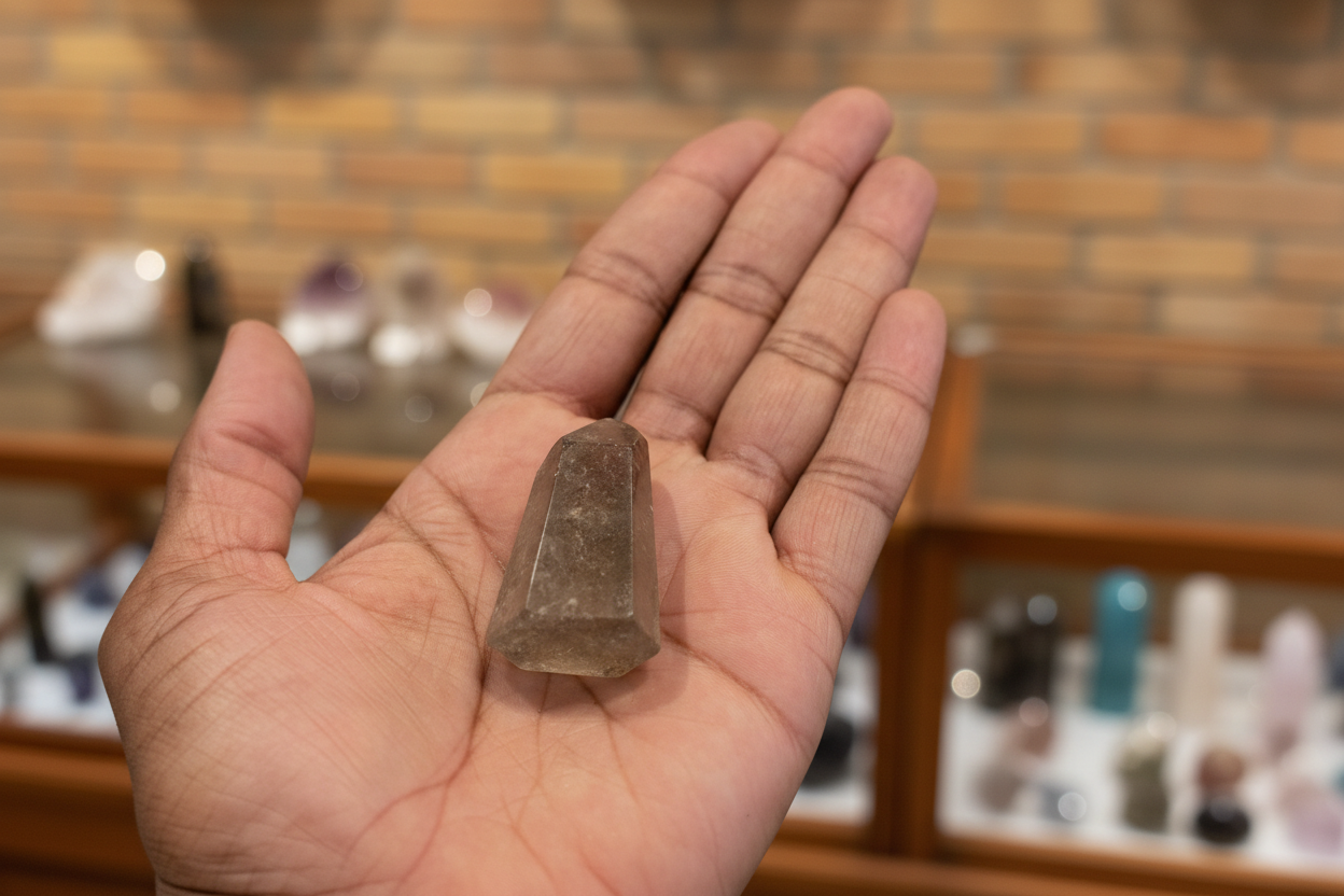 Points - Smoky Quartz 1"-2" held in hand to show approximate scale