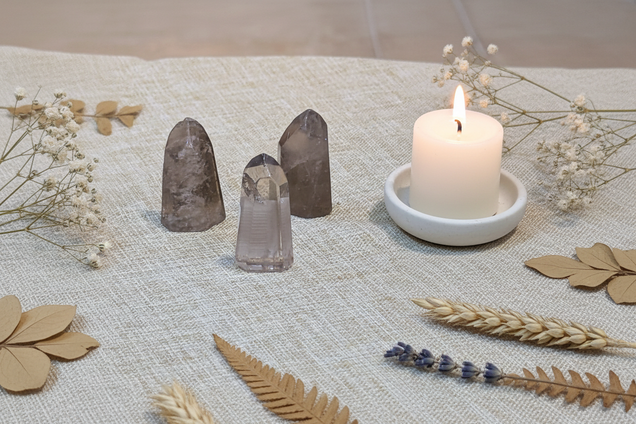 Points - Smoky Quartz 1"-2" displayed in a calm styled setting