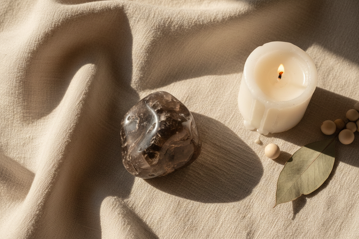 Close view of polished Smoky Quartz showing translucent brown color and natural inclusions