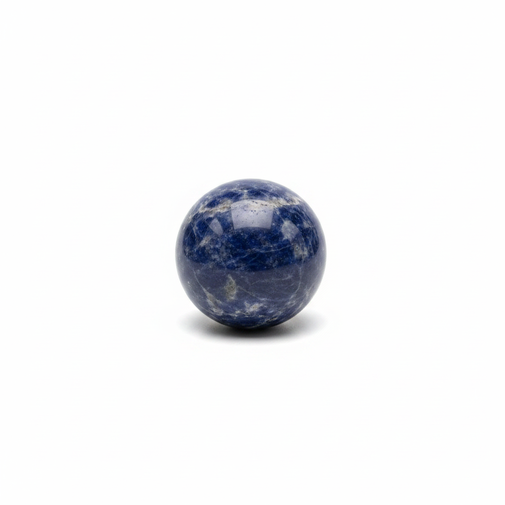 Polished 40mm Sodalite sphere on a clean light background