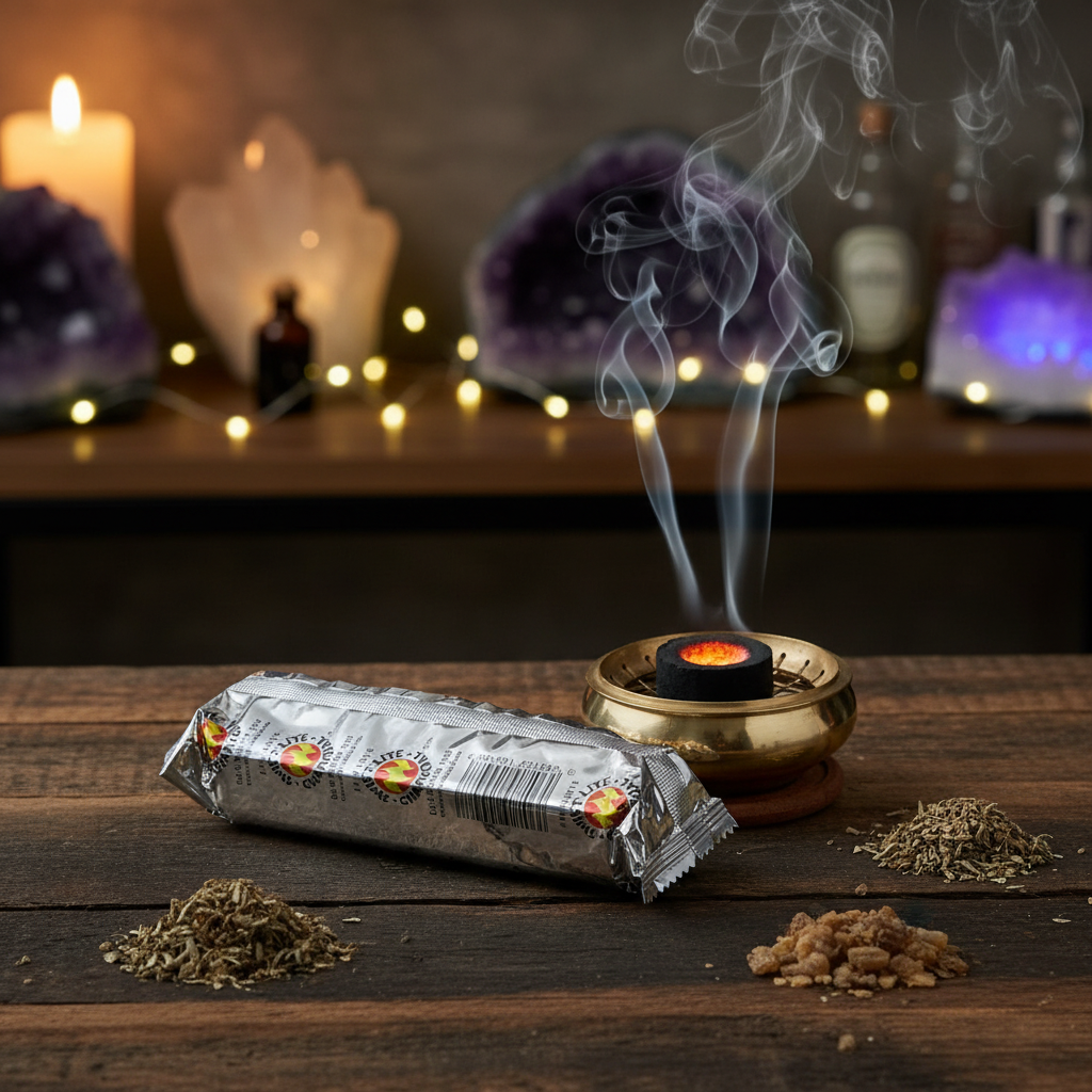Swift-Lite charcoal tablets arranged for burning resin incense