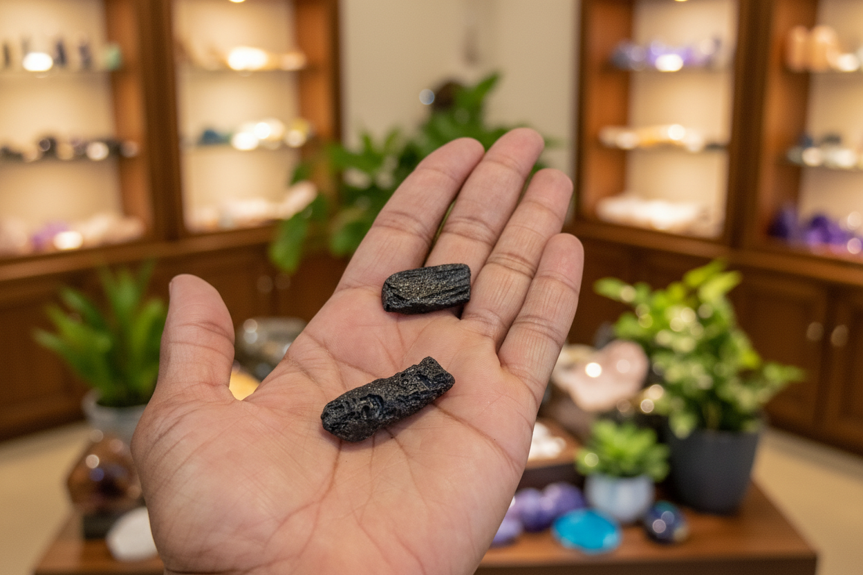 Tektite Glass Rough held in hand to show approximate scale