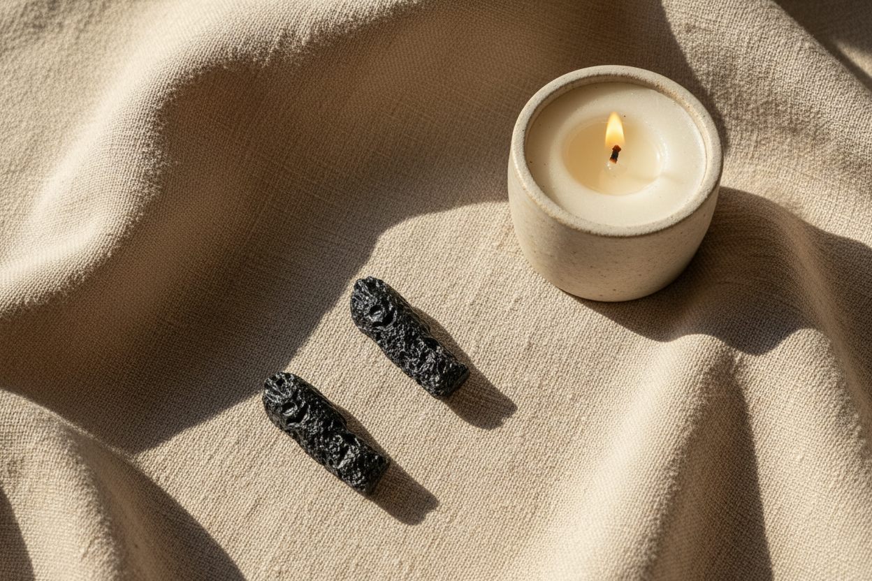 Tektite Glass Rough displayed in a calm styled setting