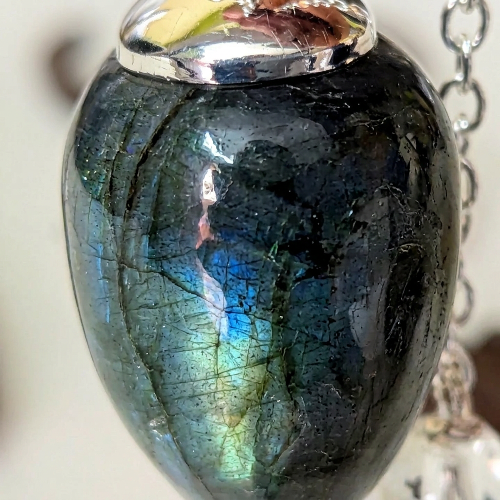 Close-up of Labradorite Spectrolite showing natural blue-green flash
