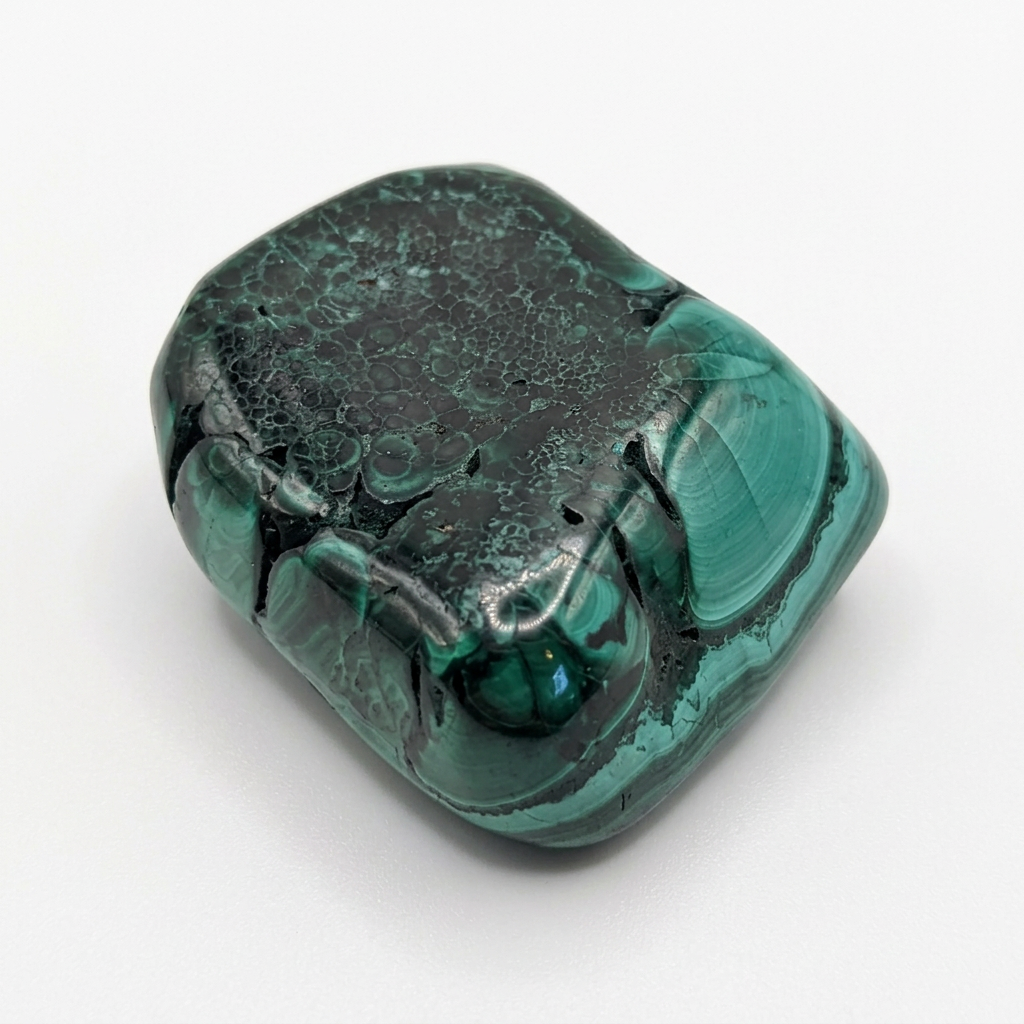 One-of-a-kind 3.6 oz polished Malachite freeform on white
