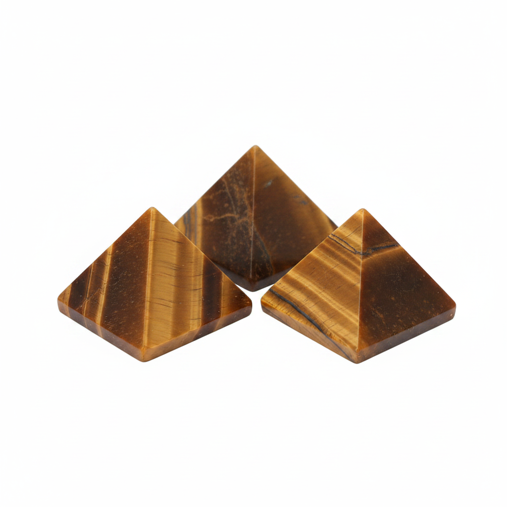 Polished Tiger’s Eye Pyramid, approximately 0.9–1.25 inches, on a white background