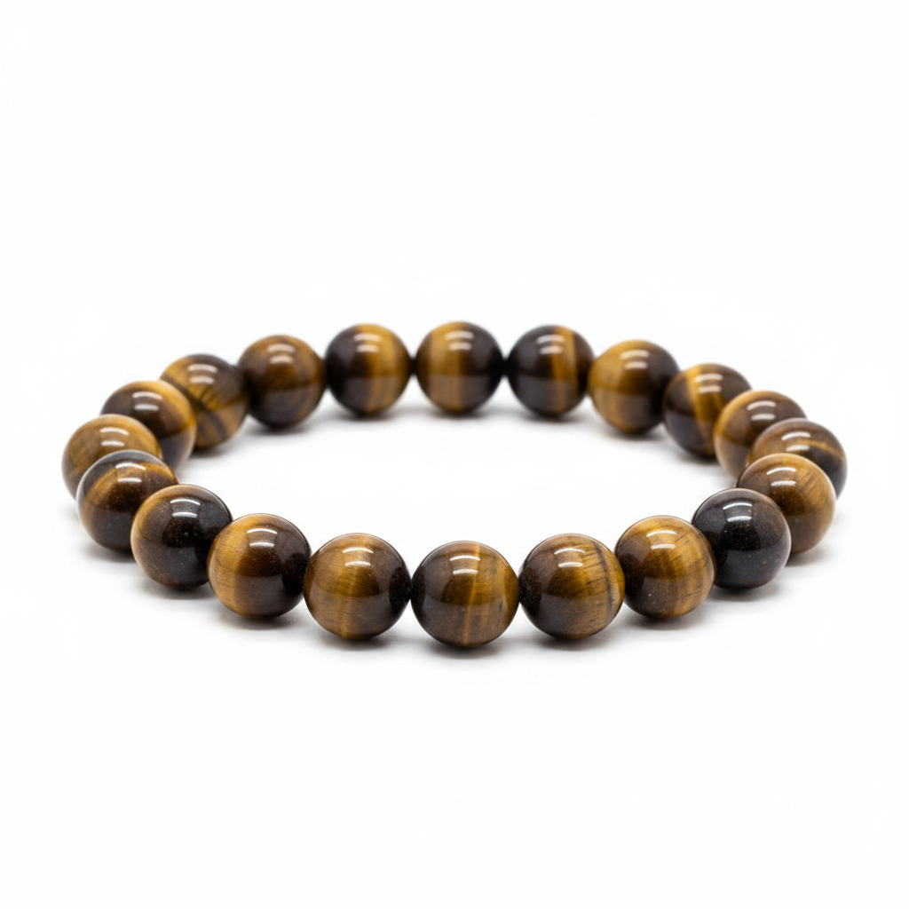 Large Tiger’s Eye 8.5-inch beaded stretch bracelet on a white background