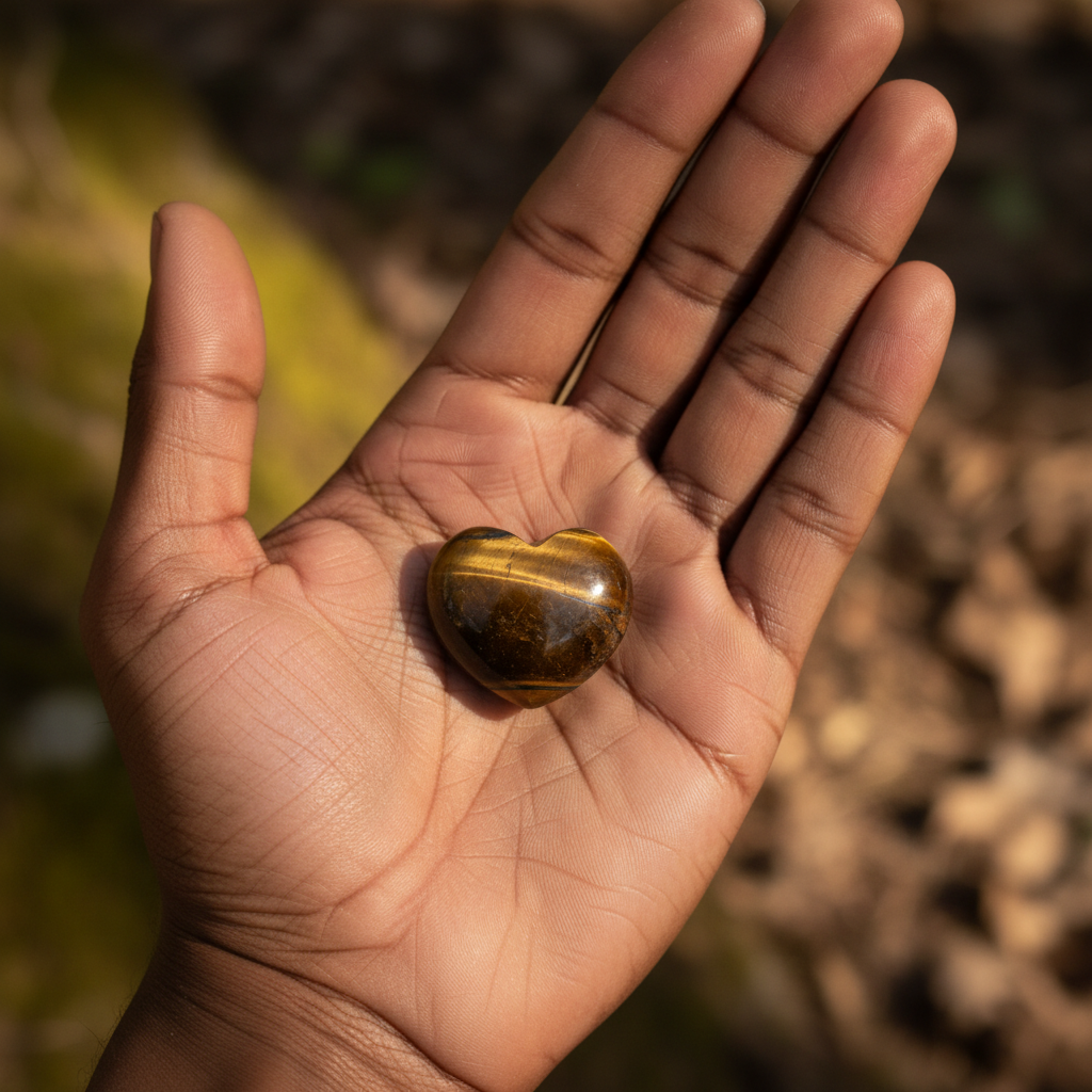 Tiger's Eye Small Heart displayed in a calm lifestyle setting for scale and styling inspiration.