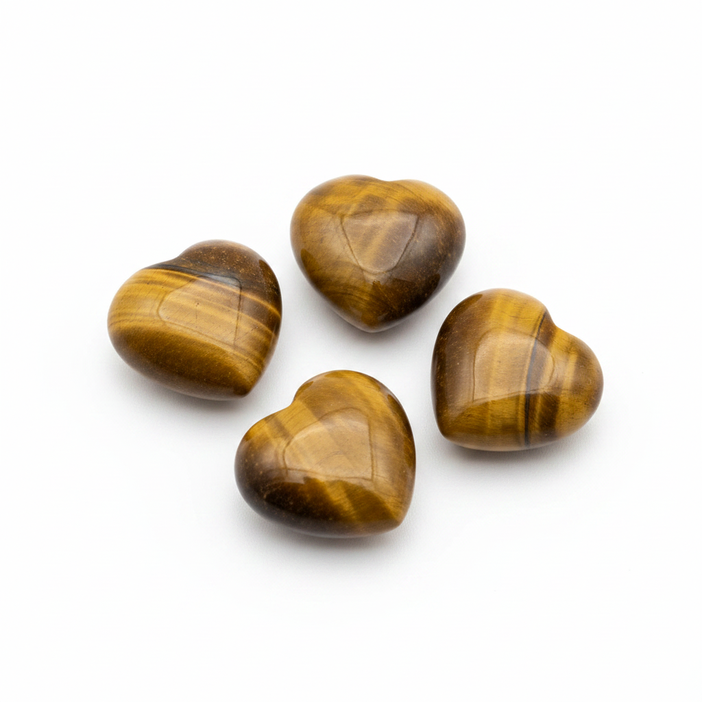 Tiger's Eye Small Heart shown clearly on a clean white background, highlighting its color, shape, and natural variation.