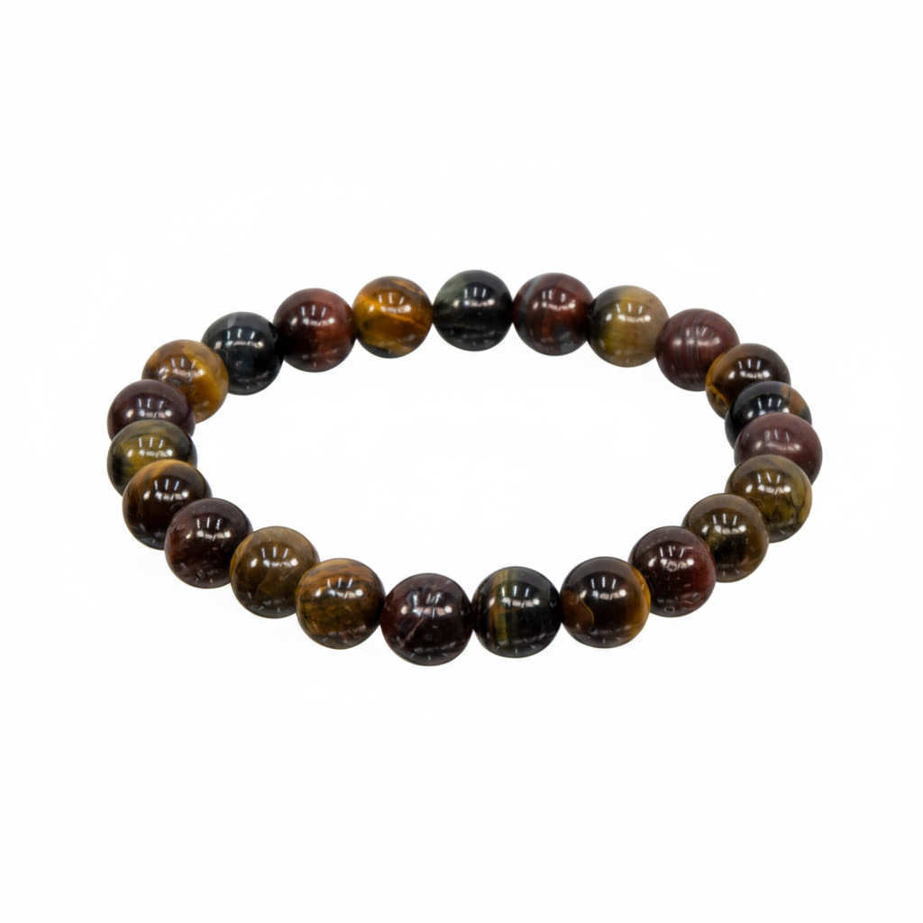 Tri-Color Tiger Eye 8mm beaded stretch bracelet on a white background