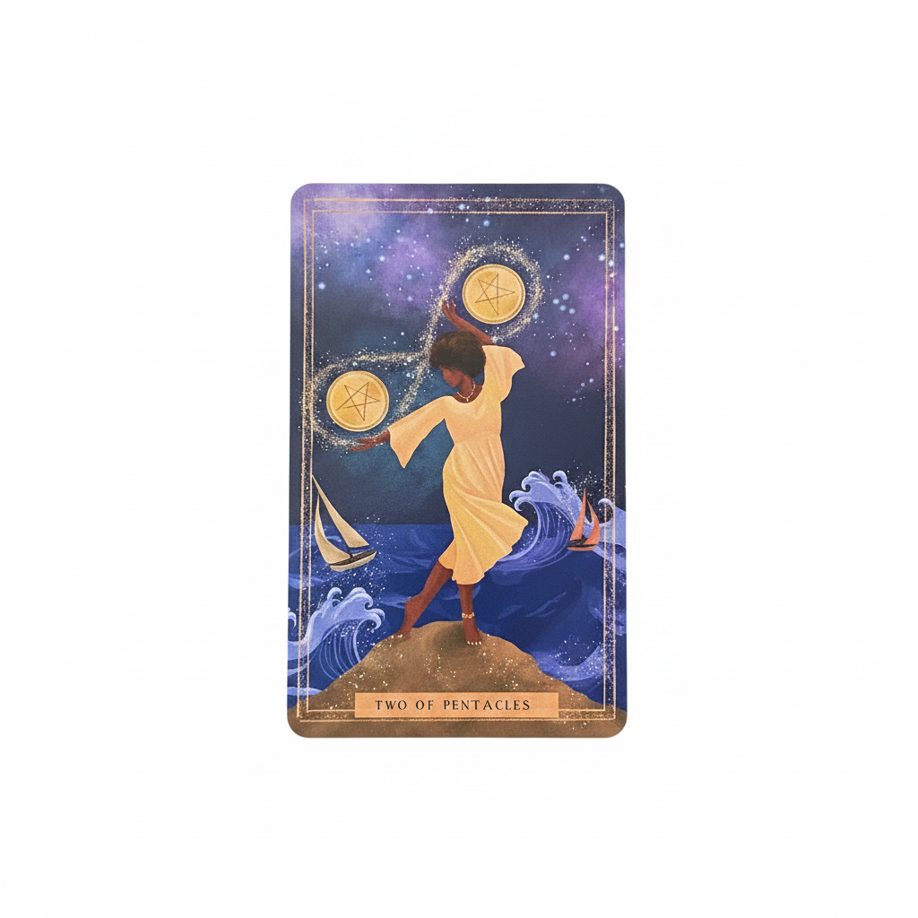 Two of Pentacles card or artwork from Earth Woman Tarot Deck