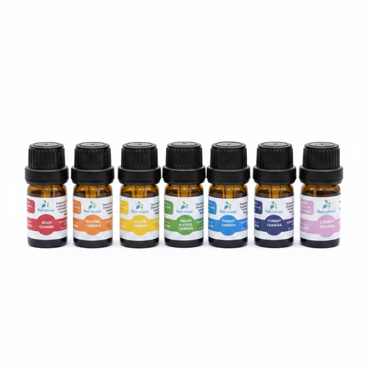 Set of 7 Chakra Oils product packaging on a clean white background