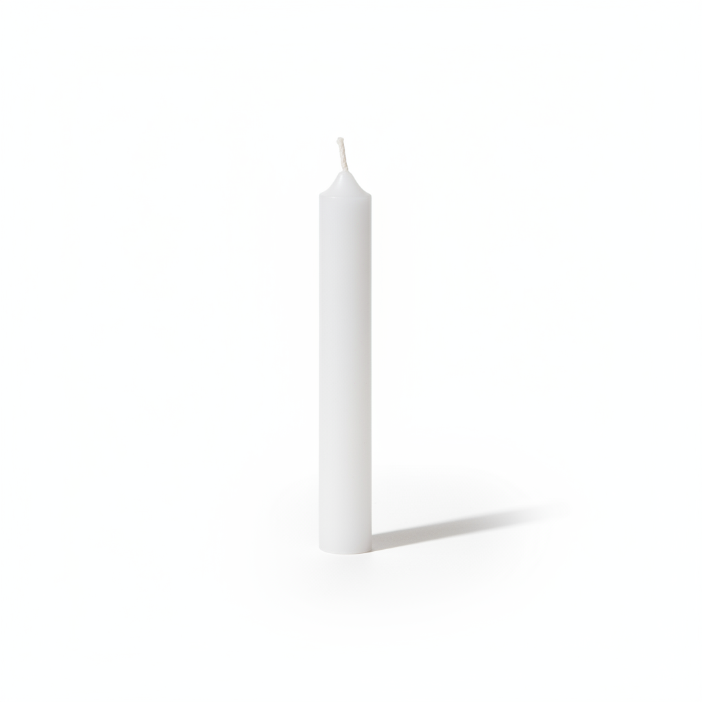 White 4-inch ritual chime candle on a white background