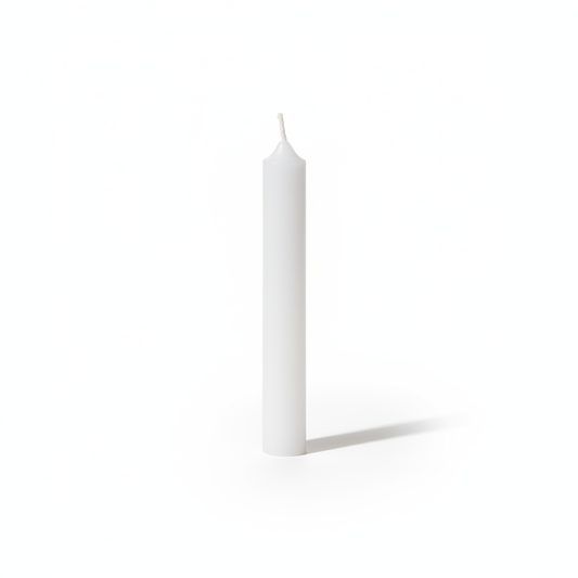 White 4-inch ritual chime candle on a white background