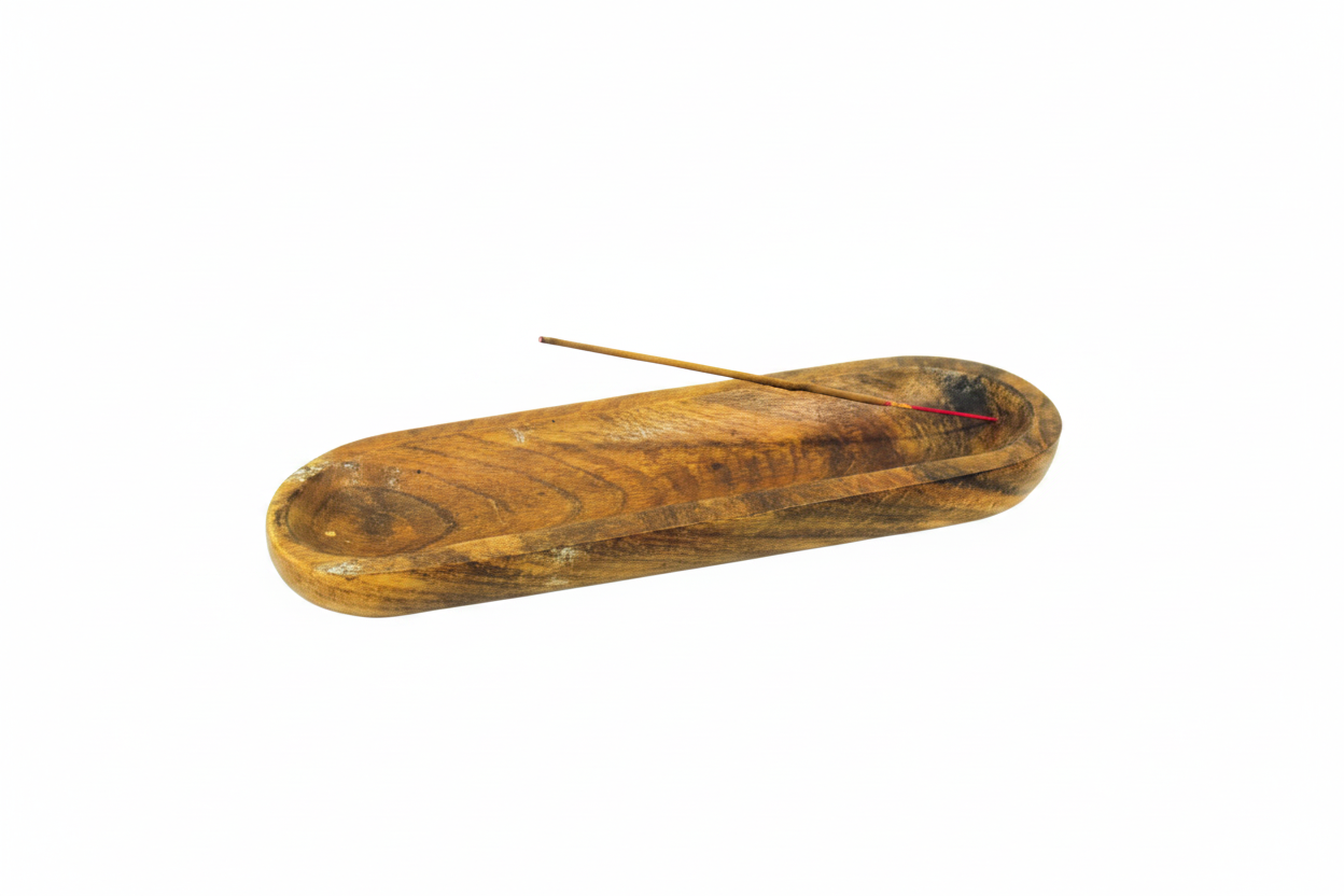 Natural wood double boat incense burner and ash catcher