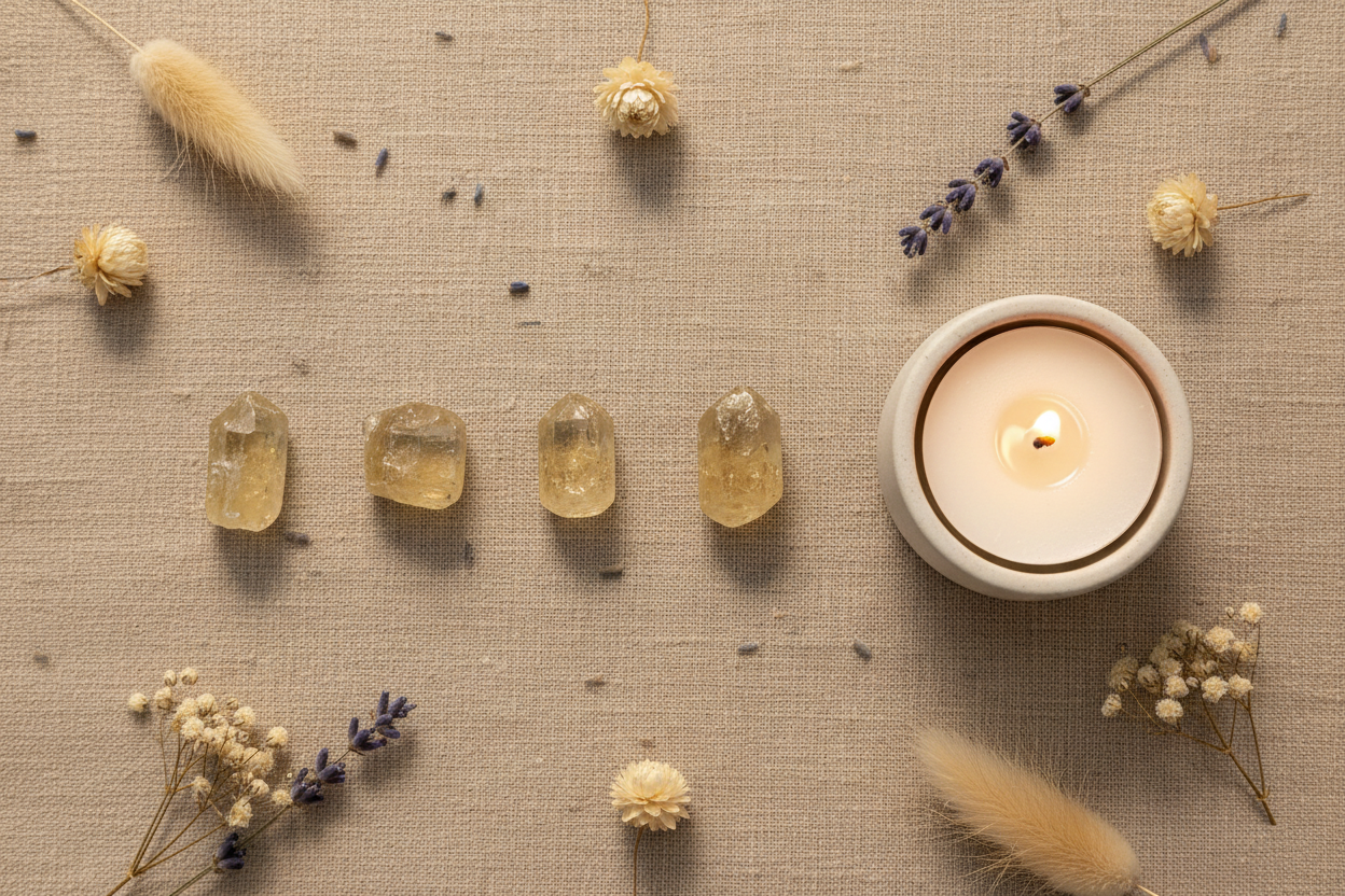Yellow Apatite displayed in a calm styled setting
